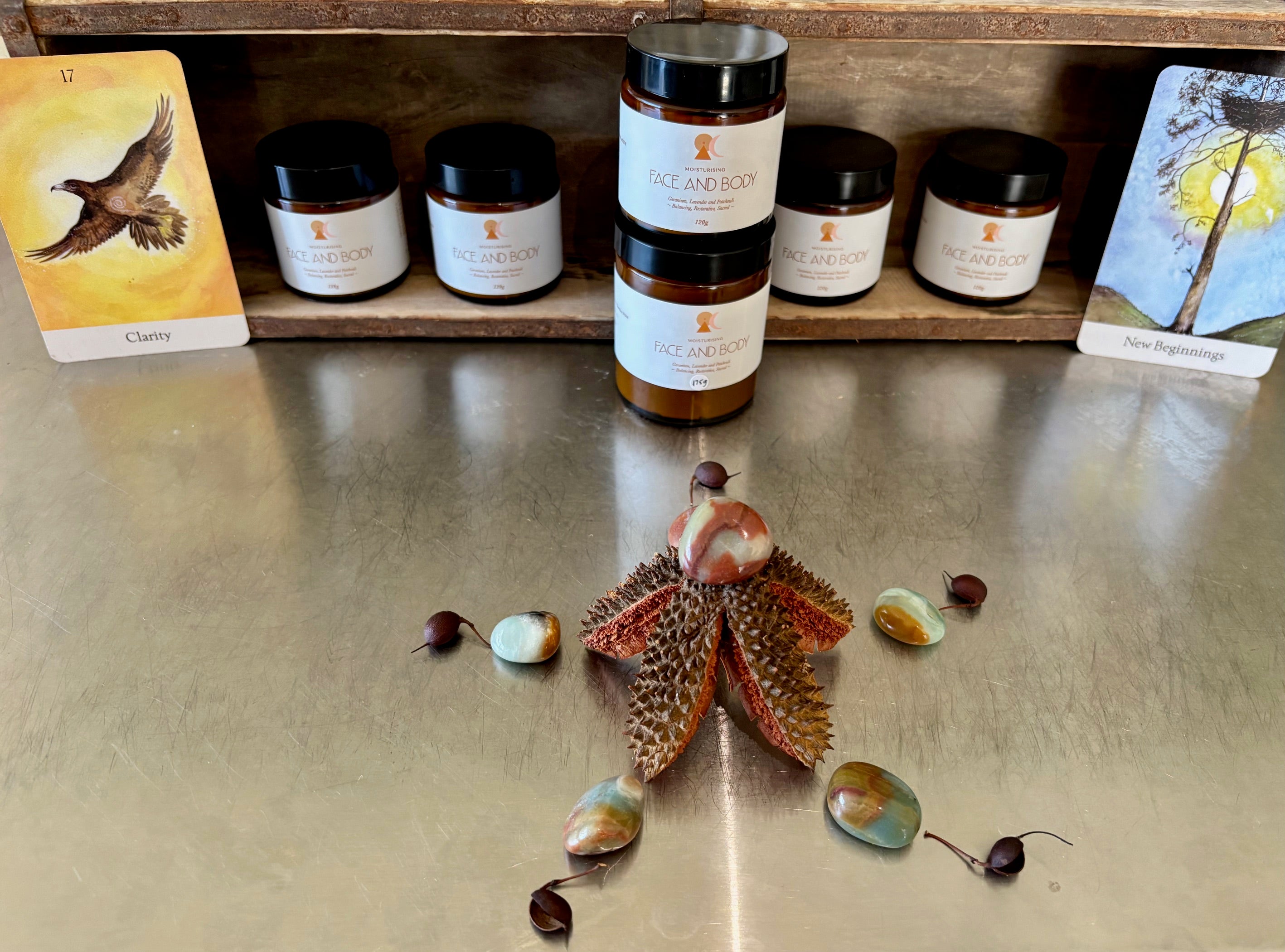 Face and Body Cream:  Geranium, Lavender and Patchouli   120g / 175g