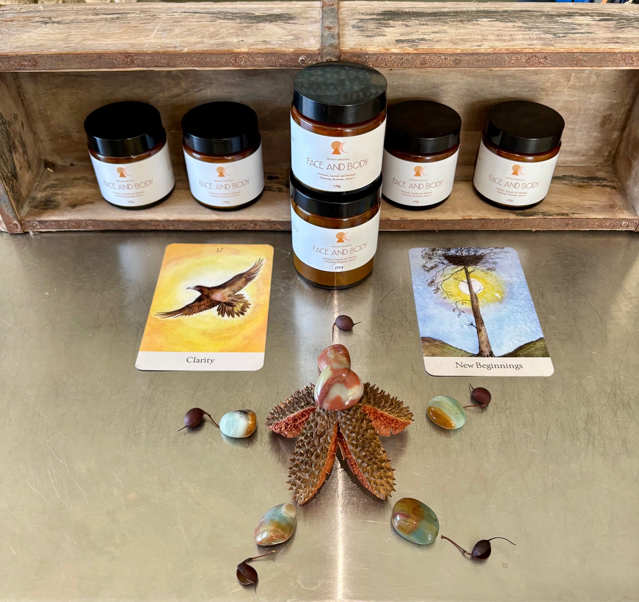 Face and Body Cream:  Geranium, Lavender and Patchouli   120g / 175g